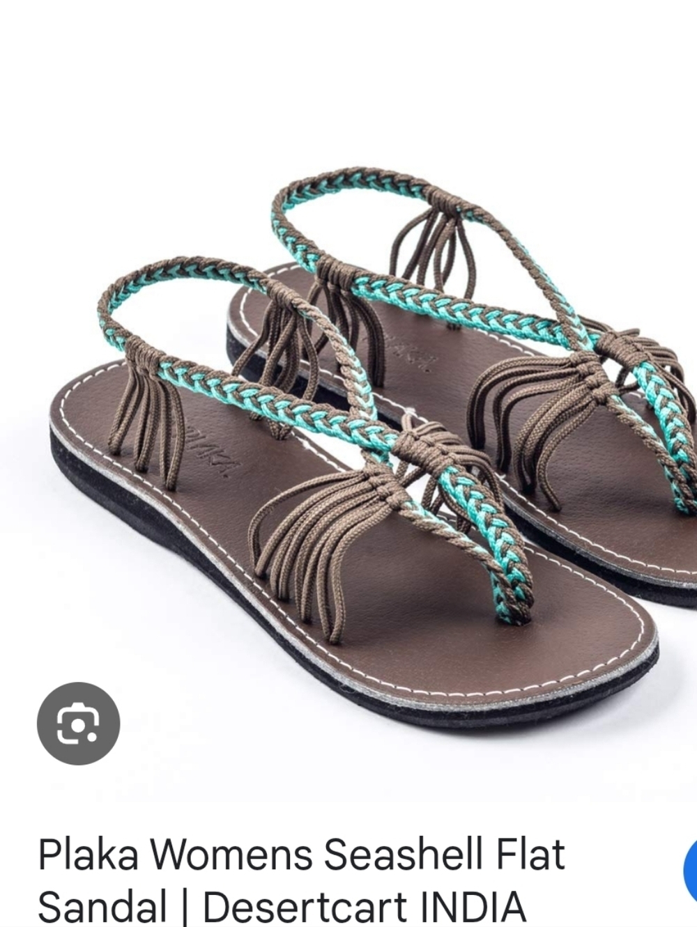 Plaka Women's Seashell Flat Sandal in Brown and Teal